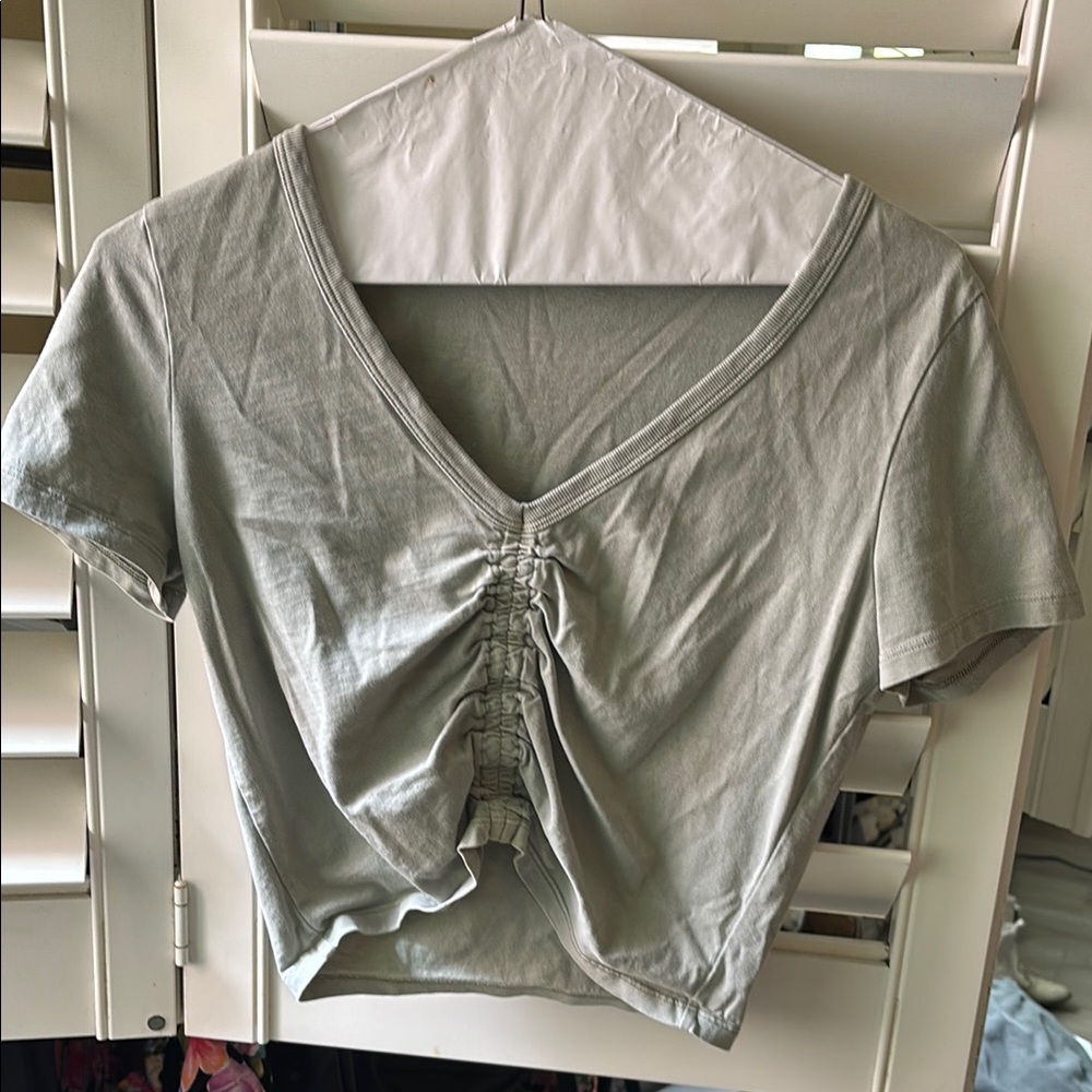 Aritzia Women's Green Ruched V-Neck Top